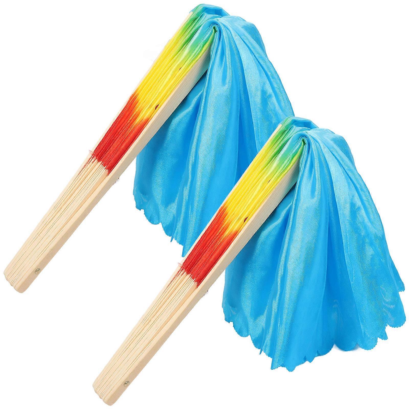 Exercise Folding Fan For Dancers Performance Decoration With Workmanship In Blue Color 2Pcs