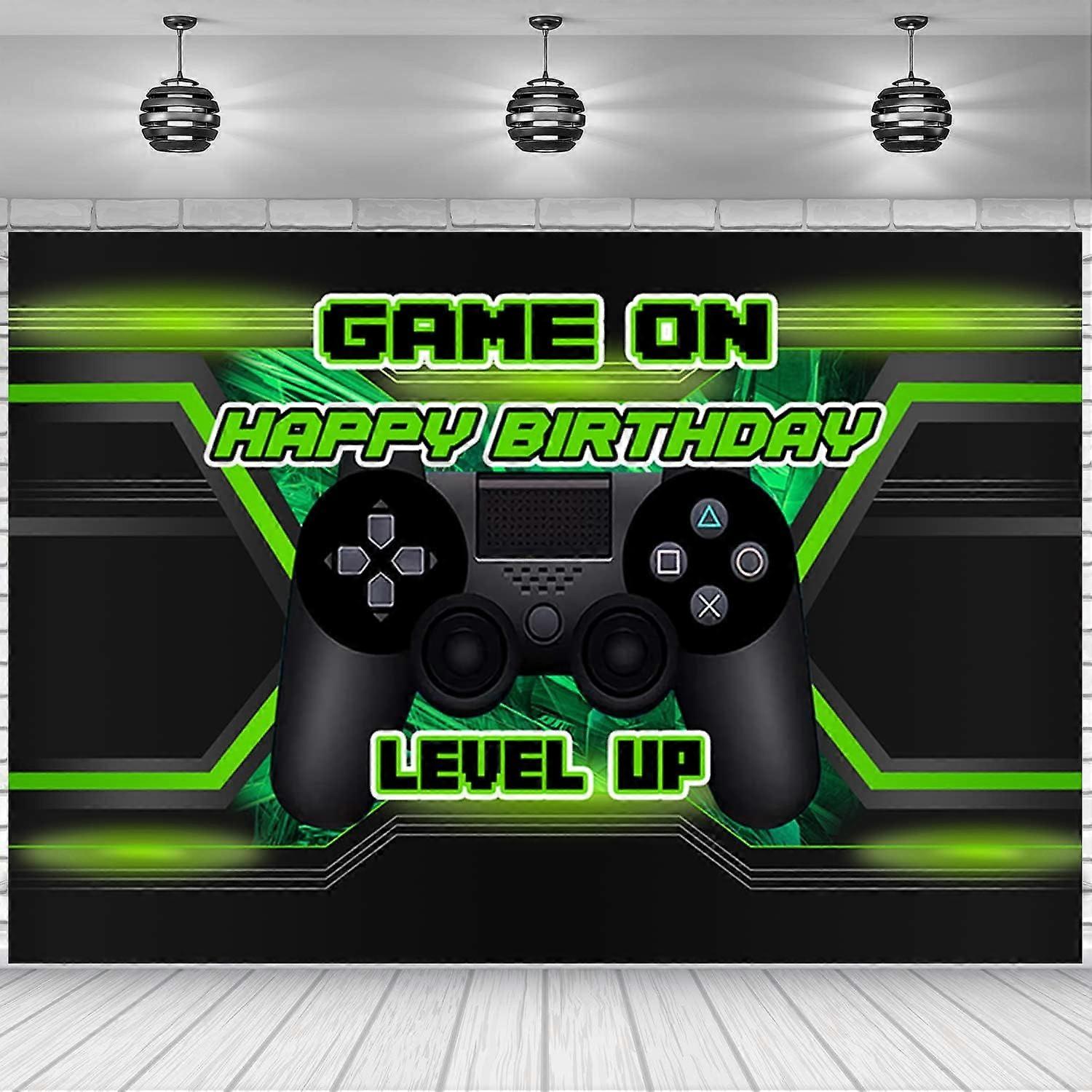 Custom Withu Playstation Happy Birthday Backdrop, Video Player Level Up Game On, Boys Party Banner, Wall & Cake Decor, Photo Background Prop