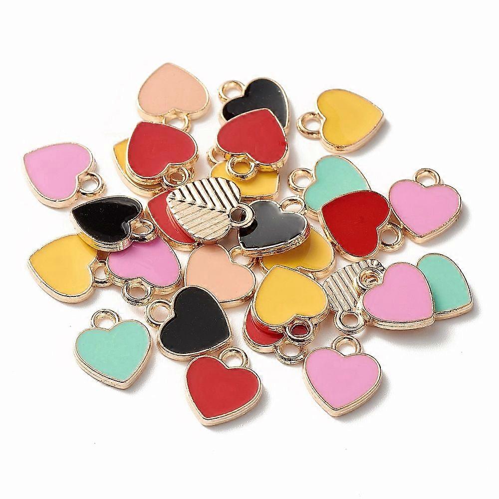 Alloy Enamel Charms Heart Light golden Mixed color 12x10x2mm Hole: 2mm