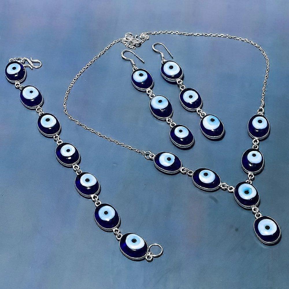 Blue Evil Eye Gemstone 925 Sterling Silver Gift Jewelry Set