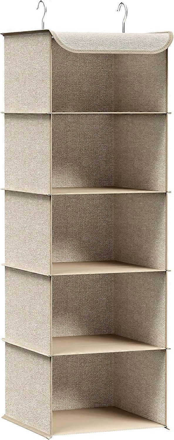 Wardrobe Organizer, Hanging Closet Bag, Foldable, Space Saving, with Metal Hooks, Bamboo Reinforcement, Linen Pattern