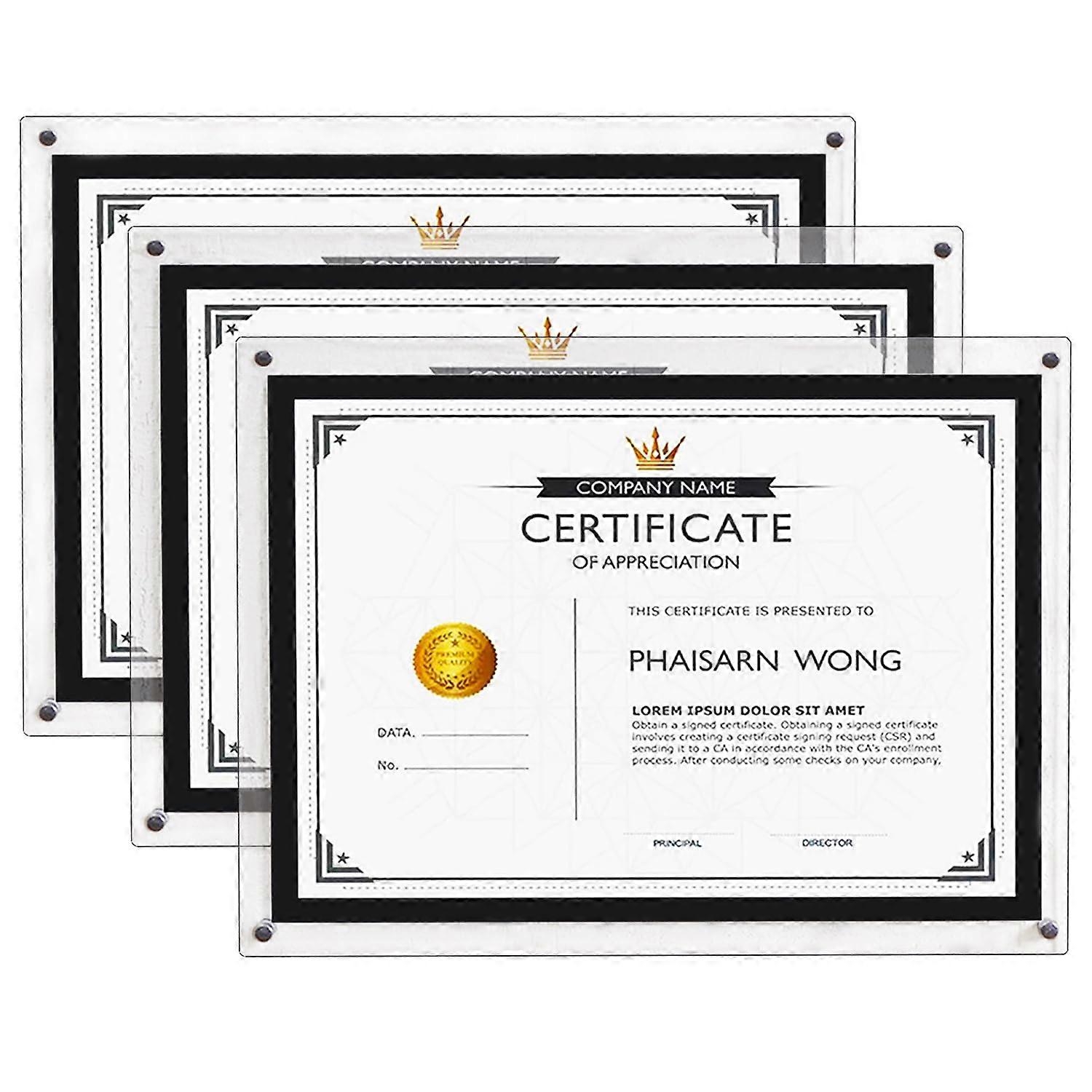 Acrylic Picture Frame 8.5 x 11 Clear Floating Wall Mount for Certificate Document Photo 3 Pack