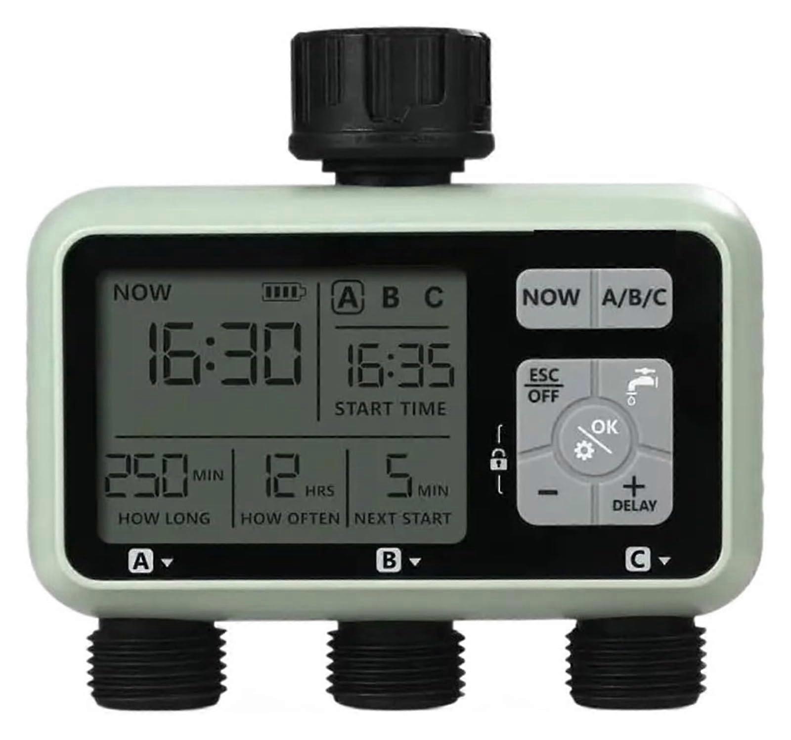Water Timer 3 Zone Automatic Garden Irrigation Controller with LCD Display and Rain Delay Mode