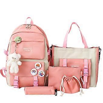 Conjunto de Mochila Escolar Feminina 2025 com 5 Peças, Mochila para Estudantes e Mochila de Viagem