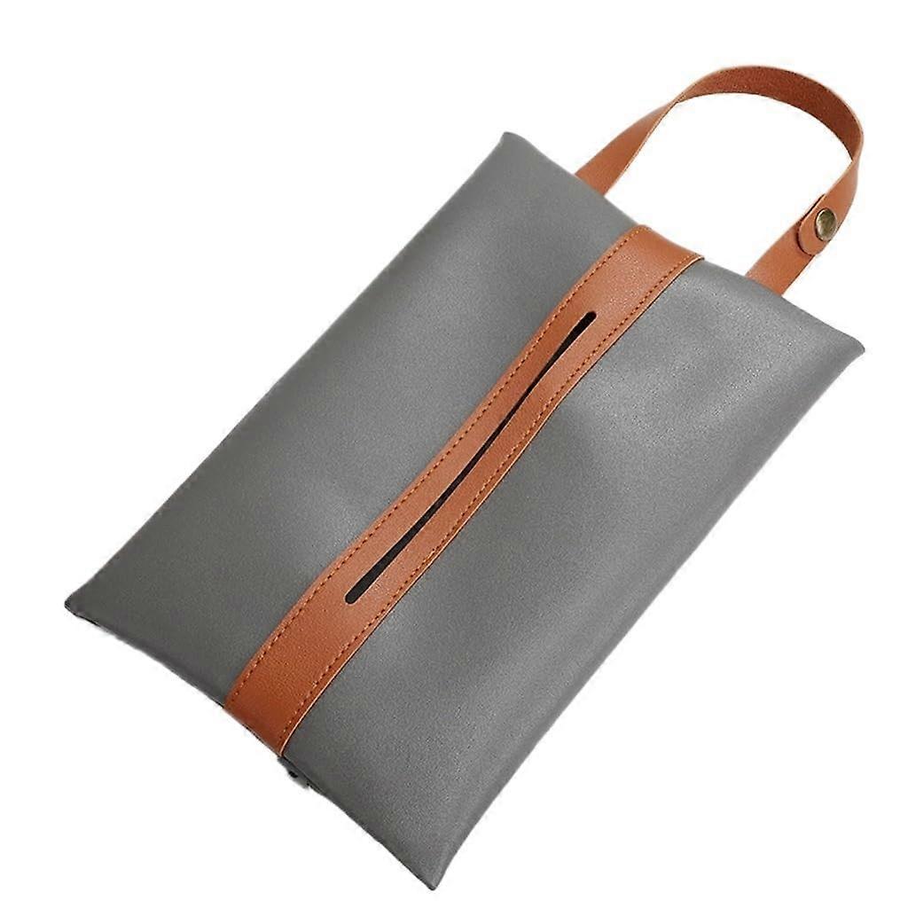 Leather Tissue Box Cover for Car and Home, Gray Rectangular Dispenser with NonSlip Base and Easy Access