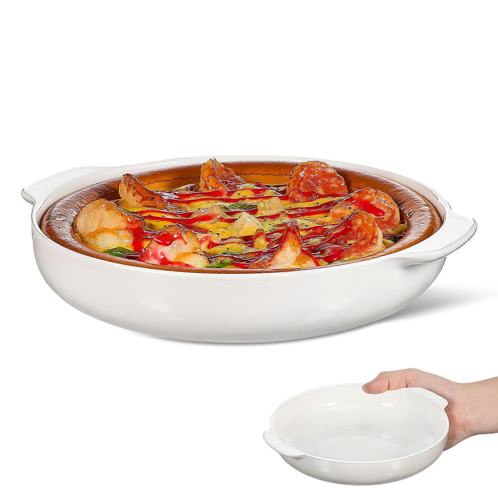 Ceramic Pie Pan Baking Dish with Double Handle Plate for Roasting Cheese Pan Baking Bowl