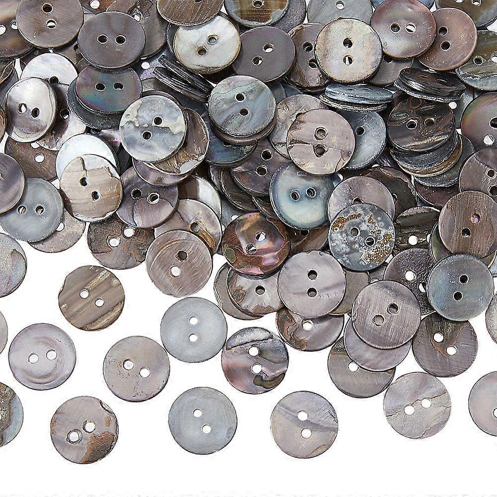 250pcs 2-Hole Flat Round Shell Buttons Black 15x2mm Hole: 1.5mm