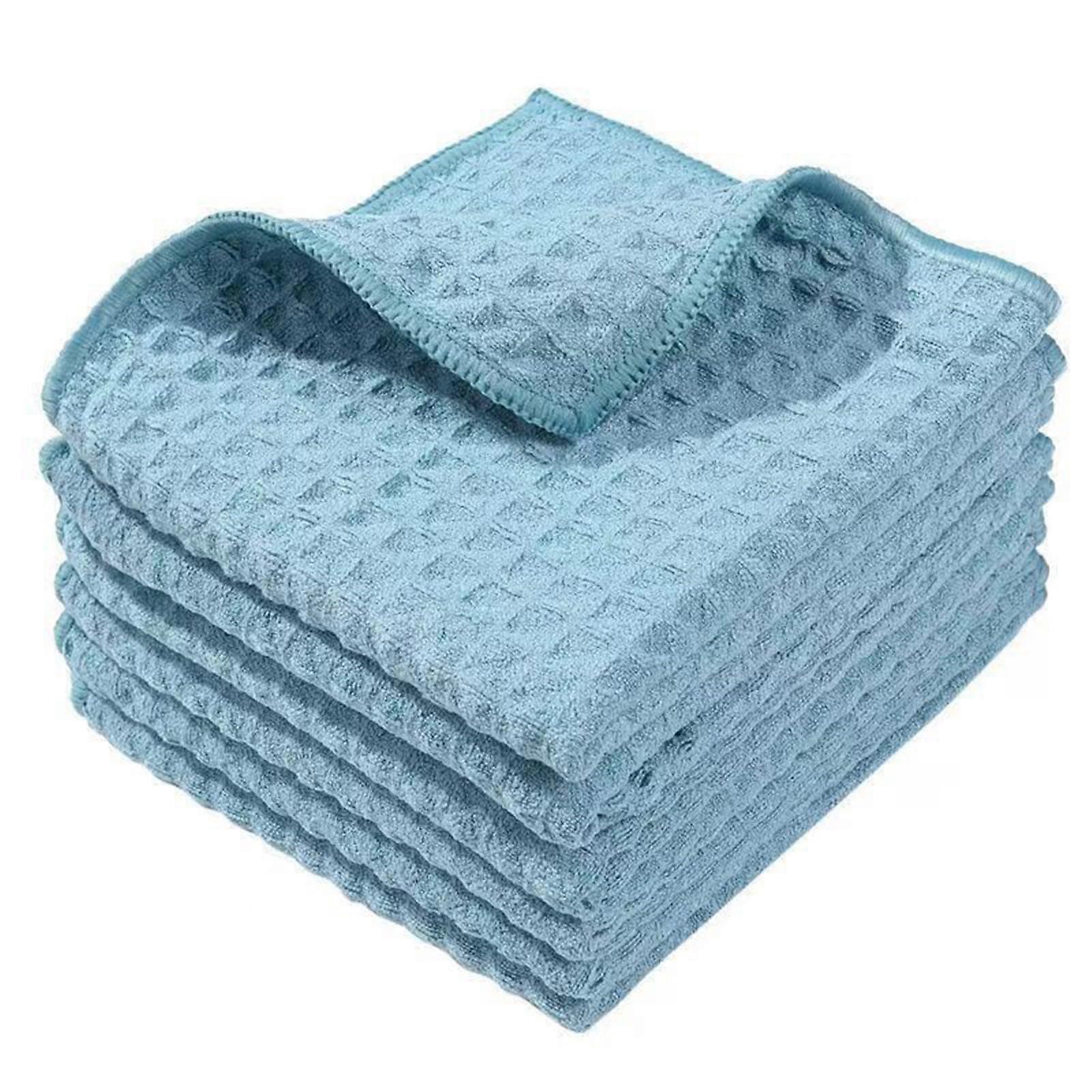 Microfiber Kitchen Towels Waffle Dish Cloths Quick Absorbent Lint  10pcs Blue 30x30cm