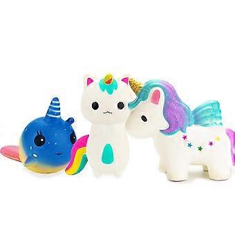 Large Kawaii Squishy Toys Set  Cream Scented Slow Rising Unicorn Whale Fox for Stress Relief 3 Pack