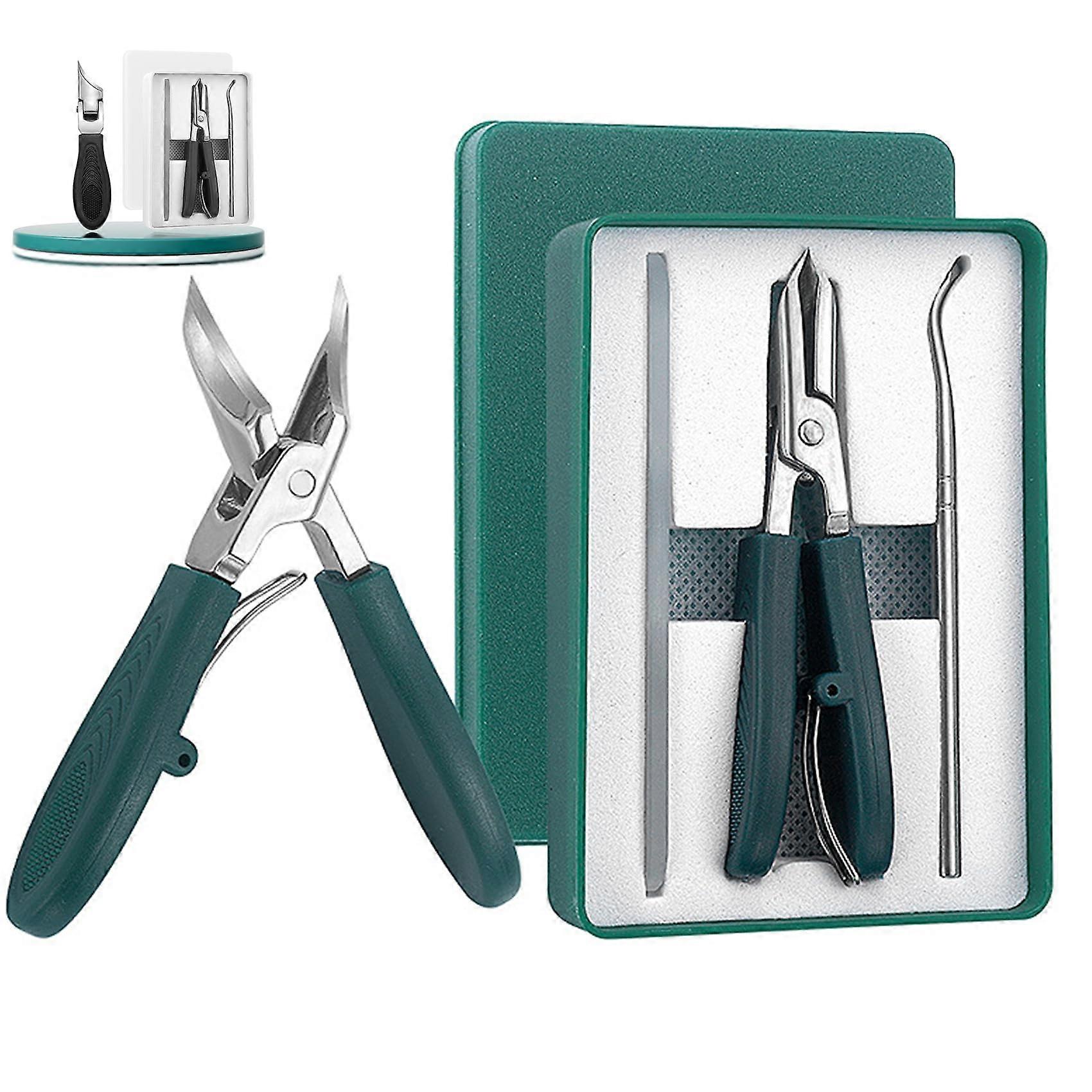 Eagle Beak Angled Nail Clippers 3Piece Set for Thick and Ingrown Nails with AntiSplash Design