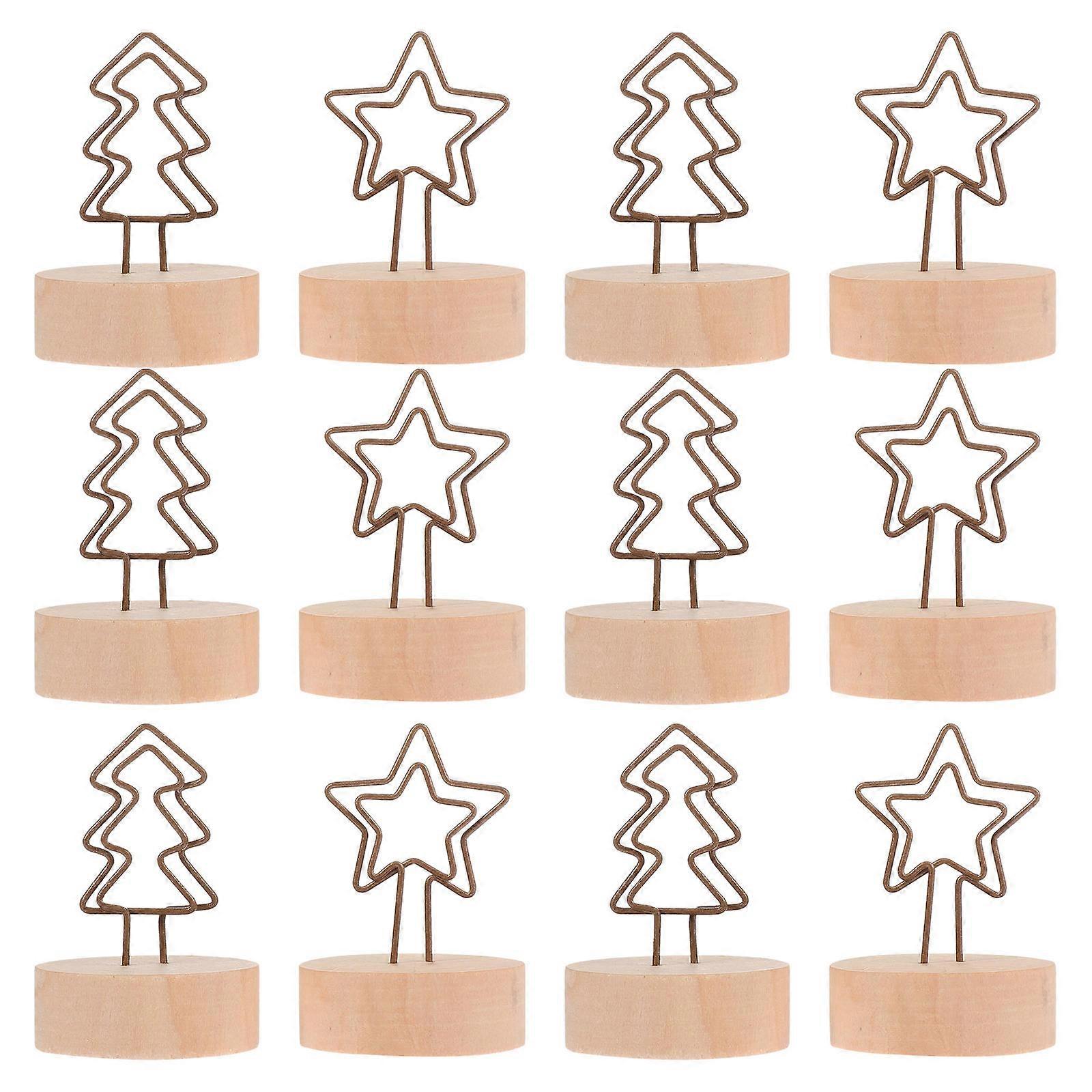 Christmas Tree Shape Note Holders for Decoration 12Pcs Wood Base Iron Coffee