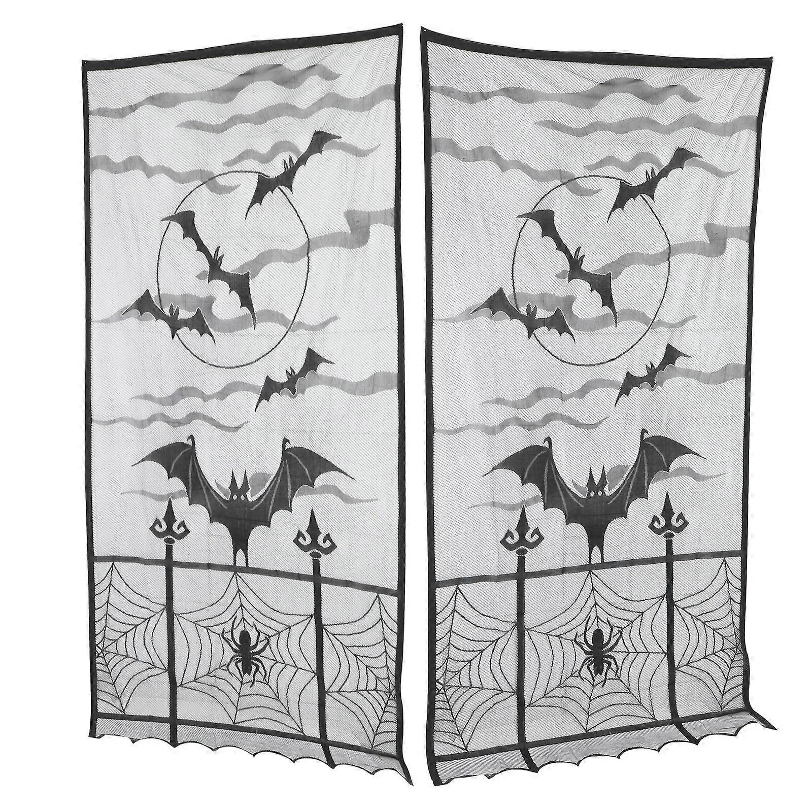 Window Halloween Decorations Spiders Web Curtain Rectangular Style 2Set