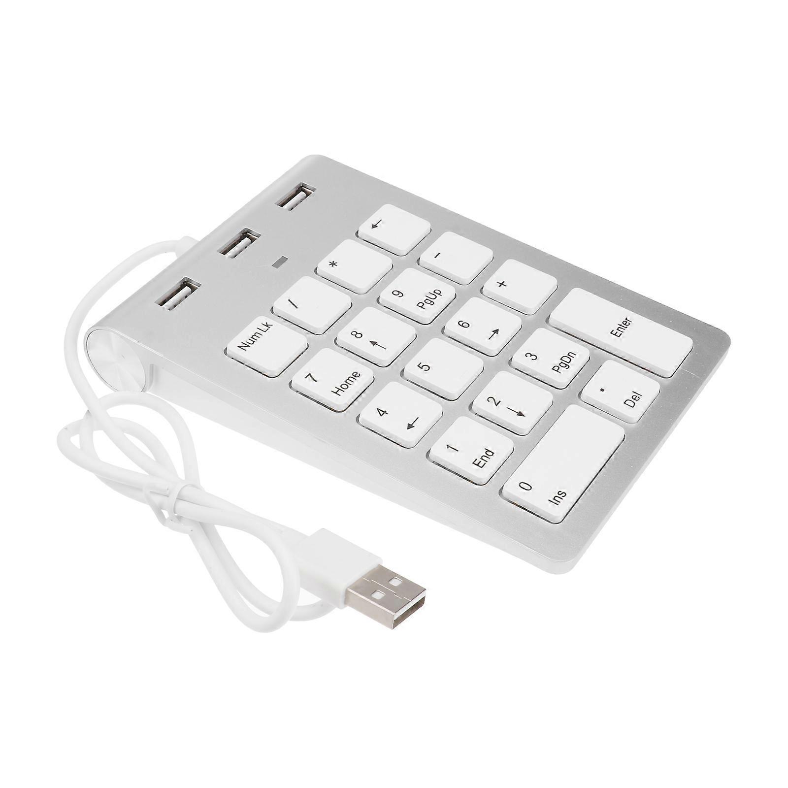 USB Numeric Keypad Wired 18-Key Numpad with 3 USB Ports Hub 3Pcs Silver