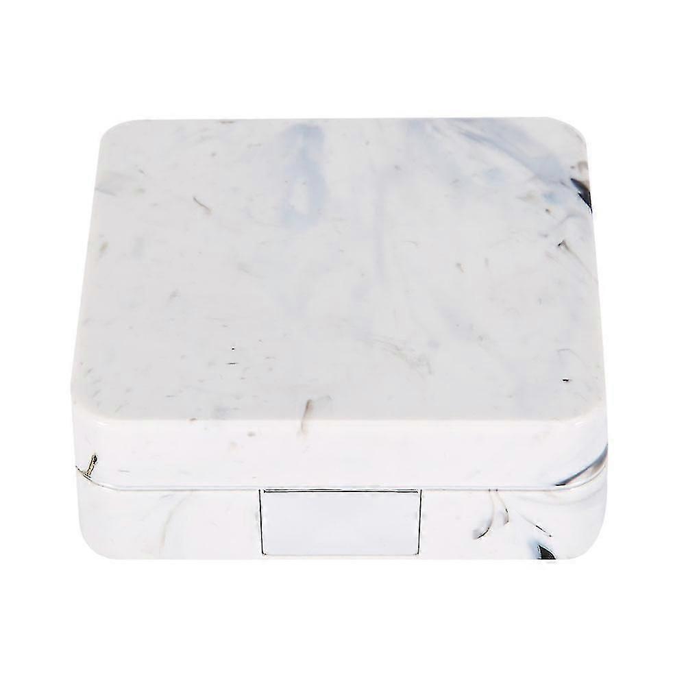 Portable Marble Surface Mirror Square Soaking Contact Lens Case Silver
