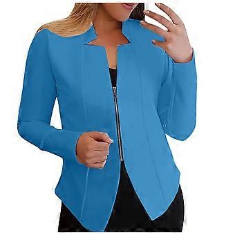 Dames sweaterblazer met 3/4 mouwen, cropped model, lichtgewicht, gebreide blazer met reverskraag, zakelijk casual, blauw, XXXXL