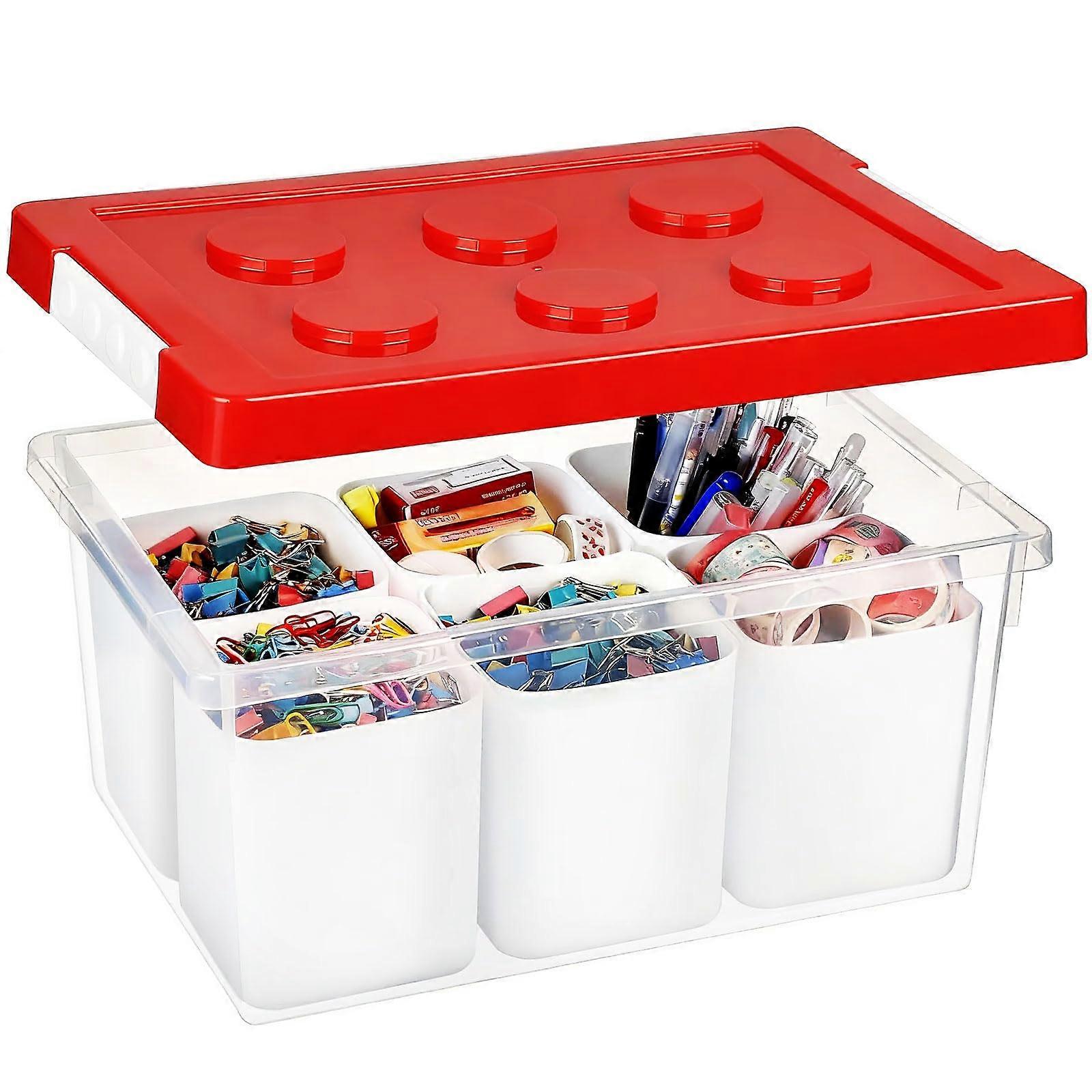 Plastic Storage Bins with Lids,  Visibility Red Stackable Organizer for Crafts and Tools