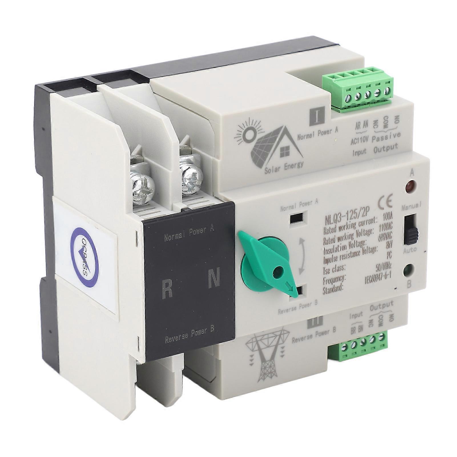 Dual Power Automatic Transfer Switch 2P Millisecond Fast Switching Timing Controller AC110V 100A
