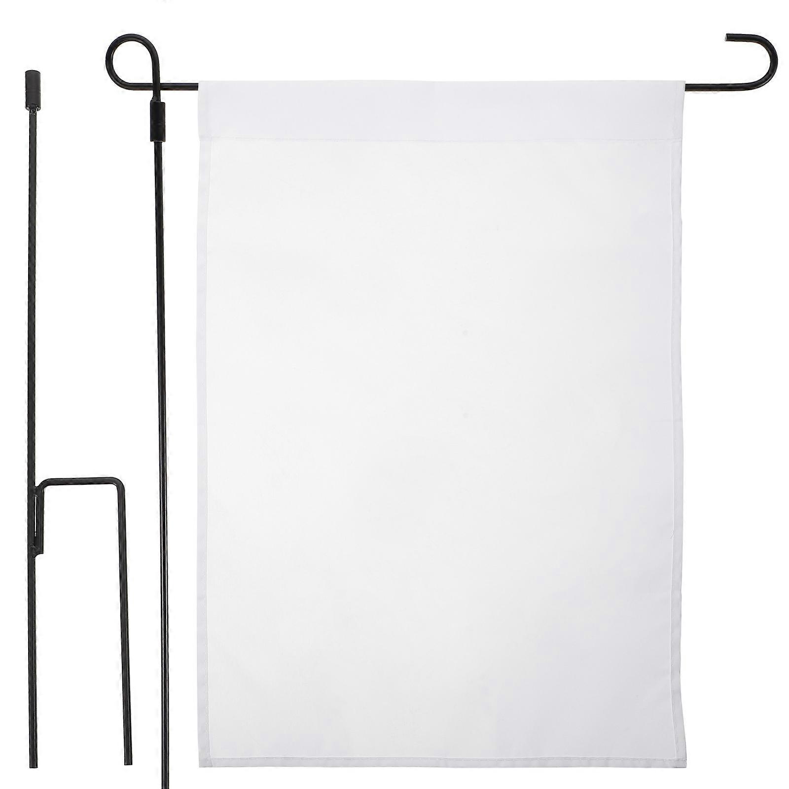 Flower Garden Flagpole Set Solid White Lawn Flag for Outdoor Decor 1Set