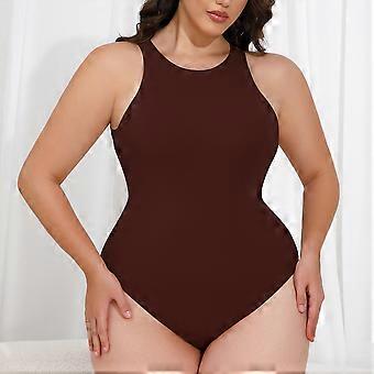 Double-Layer High Elastic Slim Sleeveless Thong Bodysuit Soft Round Neck Tight-Fitting