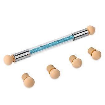 Dww-Blue, Nail Art Sponge Brush, Double Head Sponge Nail Brush, Gradient Nail Art Brush for DIY, with 4 Replacement Heads