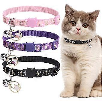 Luminous Cat Collar 3 Pack - Adjustable Pets Collars for Small Medium Kitty Kitten, Charming with Star Pattern, Safe (Pink+Purple+Black)