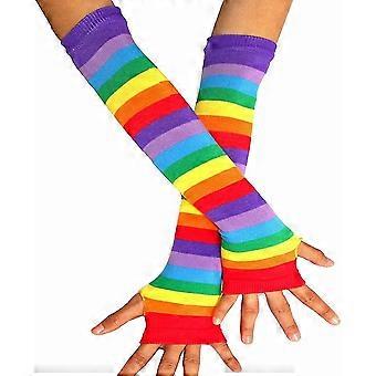 Rainbow Strips Arm Varmere Fargerike fingerløse hansker Sleeve For Women Girls