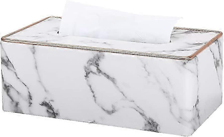 Rectangular Leather Tissue Box (Gray Marble Pattern)