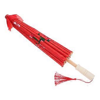 Chinese Parasol Umbrella for Decor Red with Wooden Handle