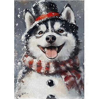 Quebra-cabeça de boneco de neve com husky siberiano - Diversão de inverno para famílias que amam animais de estimação no Natal SQZ827