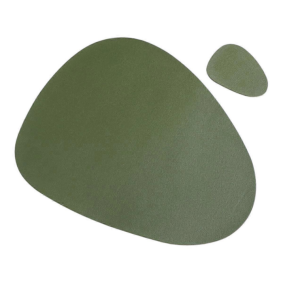 Waterproof Table Mat PU Coasters for Tableware Use 2Pcs Green