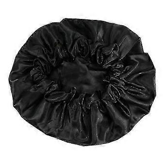 Adjustable Silk Bonnet compatible with Curly Hair 34cm - Premium Double-Layered Sleep Cap 1pc Black