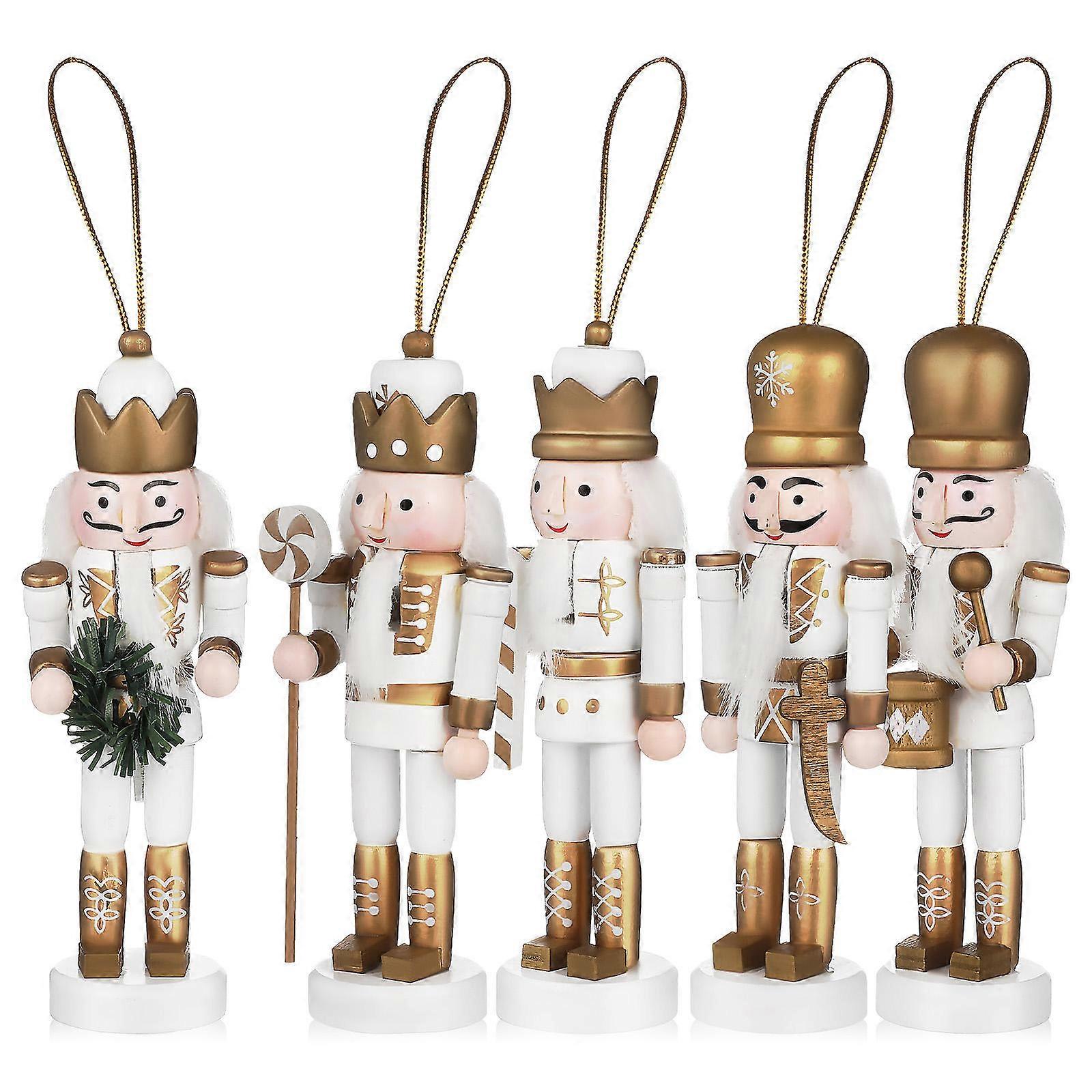 Wood Xmas Nutcracker Nutcracker Figure for Decoration 5Pcs