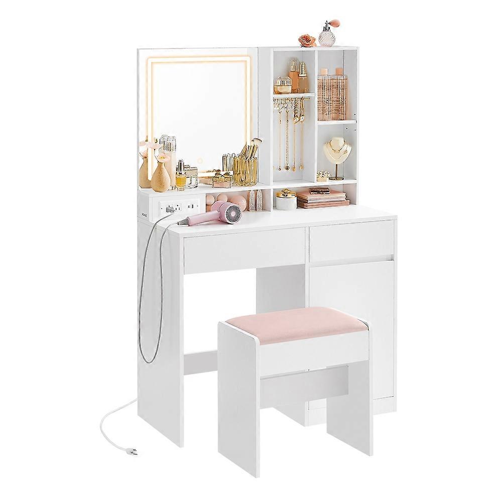 Vanity Desk with Mirror and Lights, Power Outlets 15.7"D