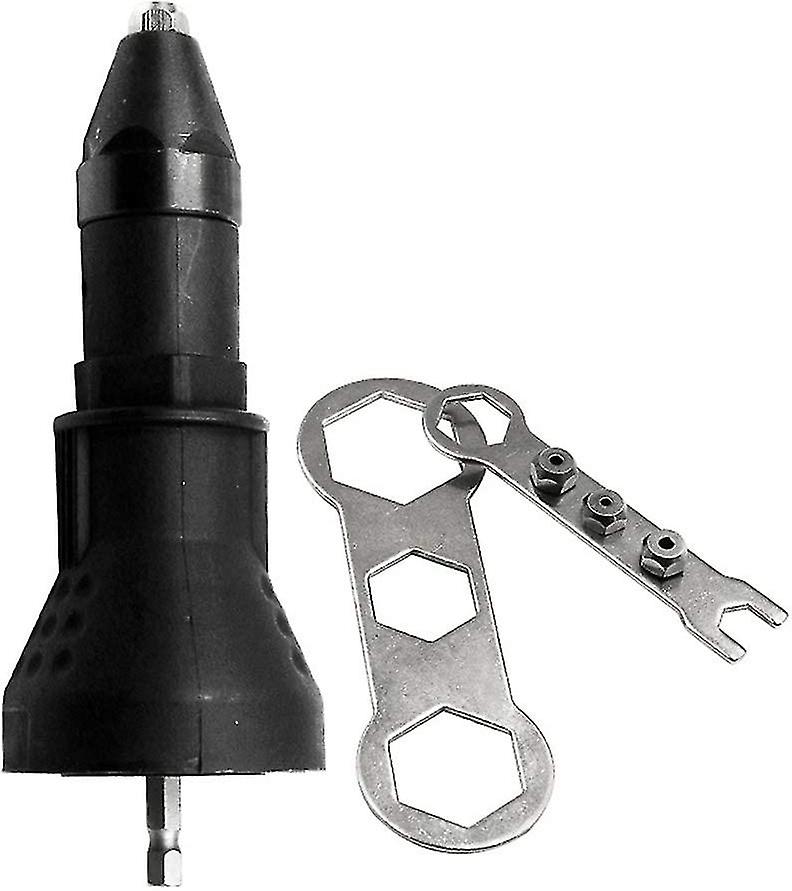 Electric Riveter Gun - Drill And Riveting Tool Kit - Adapter Accessory, Black