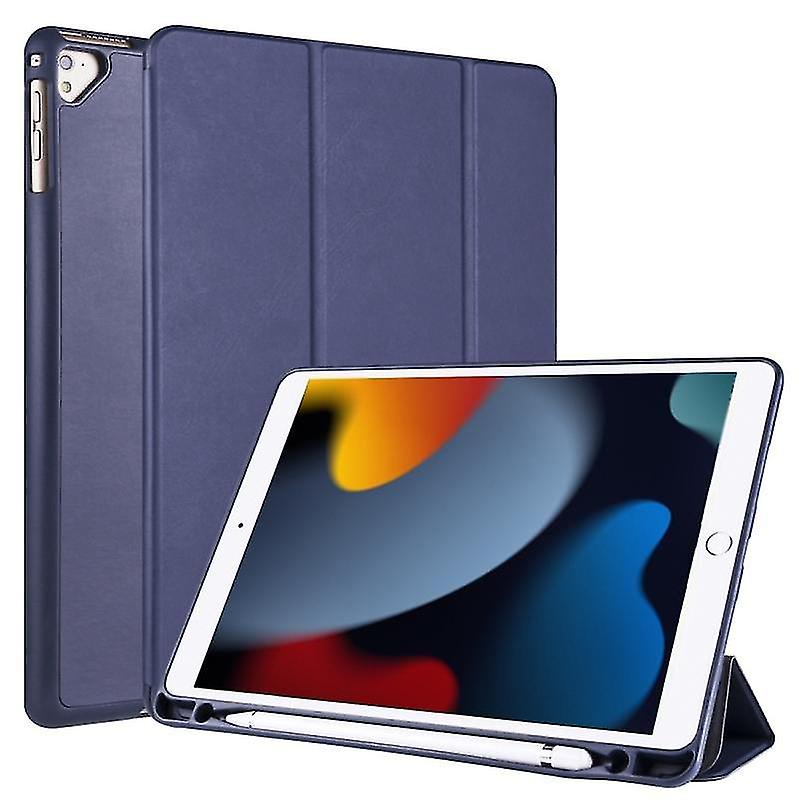 Για Ipad 9 / 8 / 7 / 6 / 5 οριζόντια flip tablet PC Pu δερμάτινη περίπτωση με τριπλή υποδοχή και υποδοχή στυλό (σκούρο μπλε)