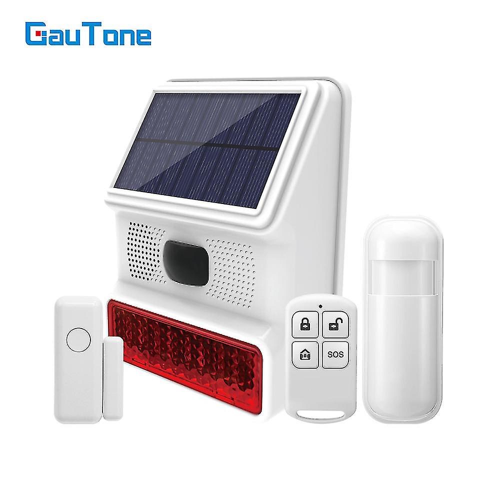 Gautone Wireless Outdoor Solar Siren Powered Strobe Sound Flash Waterproof Alarm Siren For 433mhz Wifi Gsm Alarm System