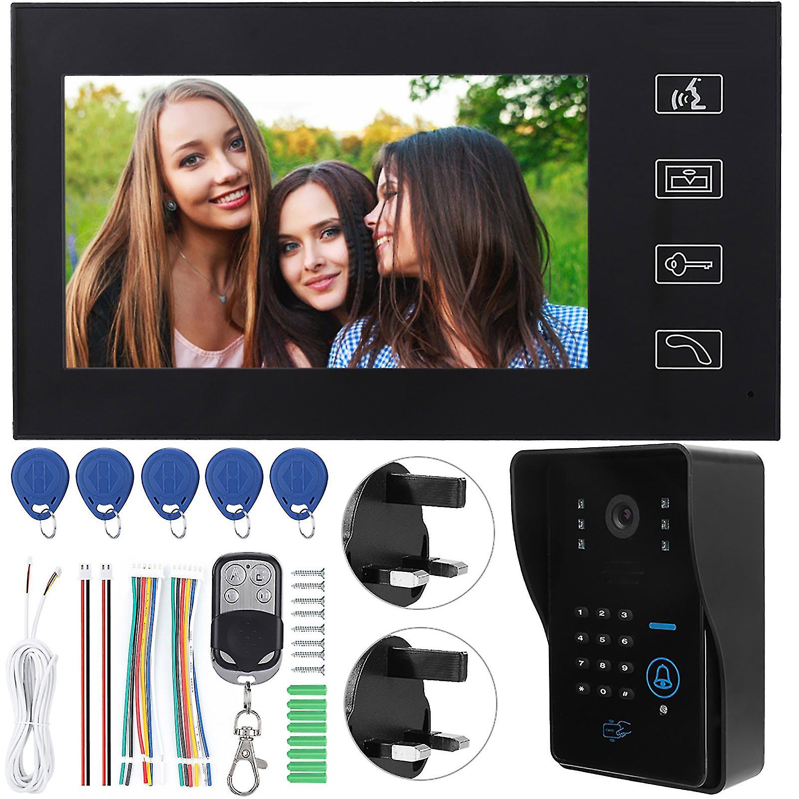 7In Video Door Phone Wired Access Control Doorbell Kit Home Intercom System Uk 110-240v