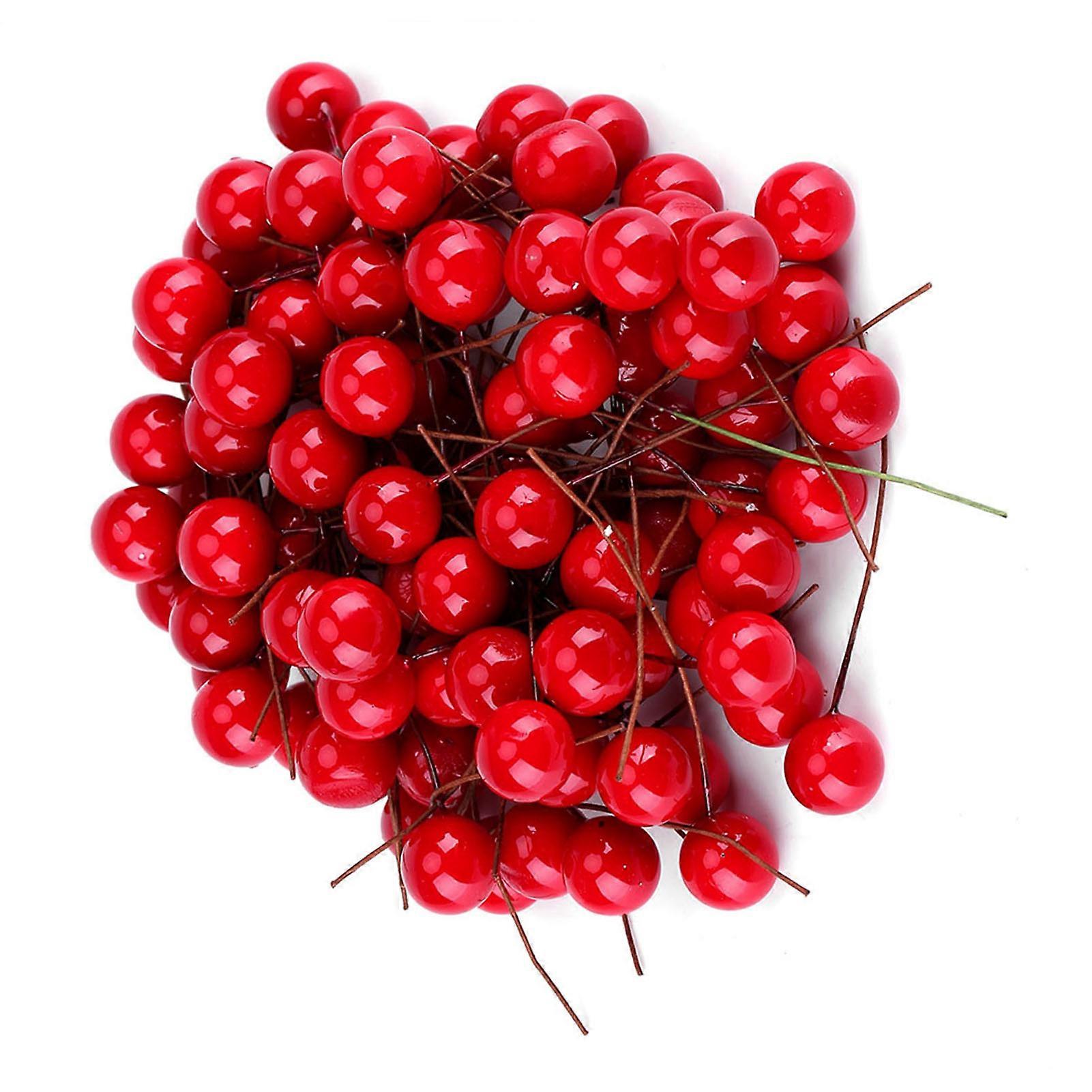 Artificial Holly Berry,100pcs Artificial Red Holly Berry Christmas Home Decoration Hanging Ornaments