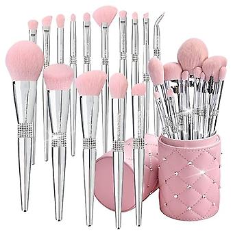 Pink Makeup Brushes Sets 11pcs With Cute Brush Holder Case Makeup Brush Set With Blush Concealer Blending Eyeshadow
