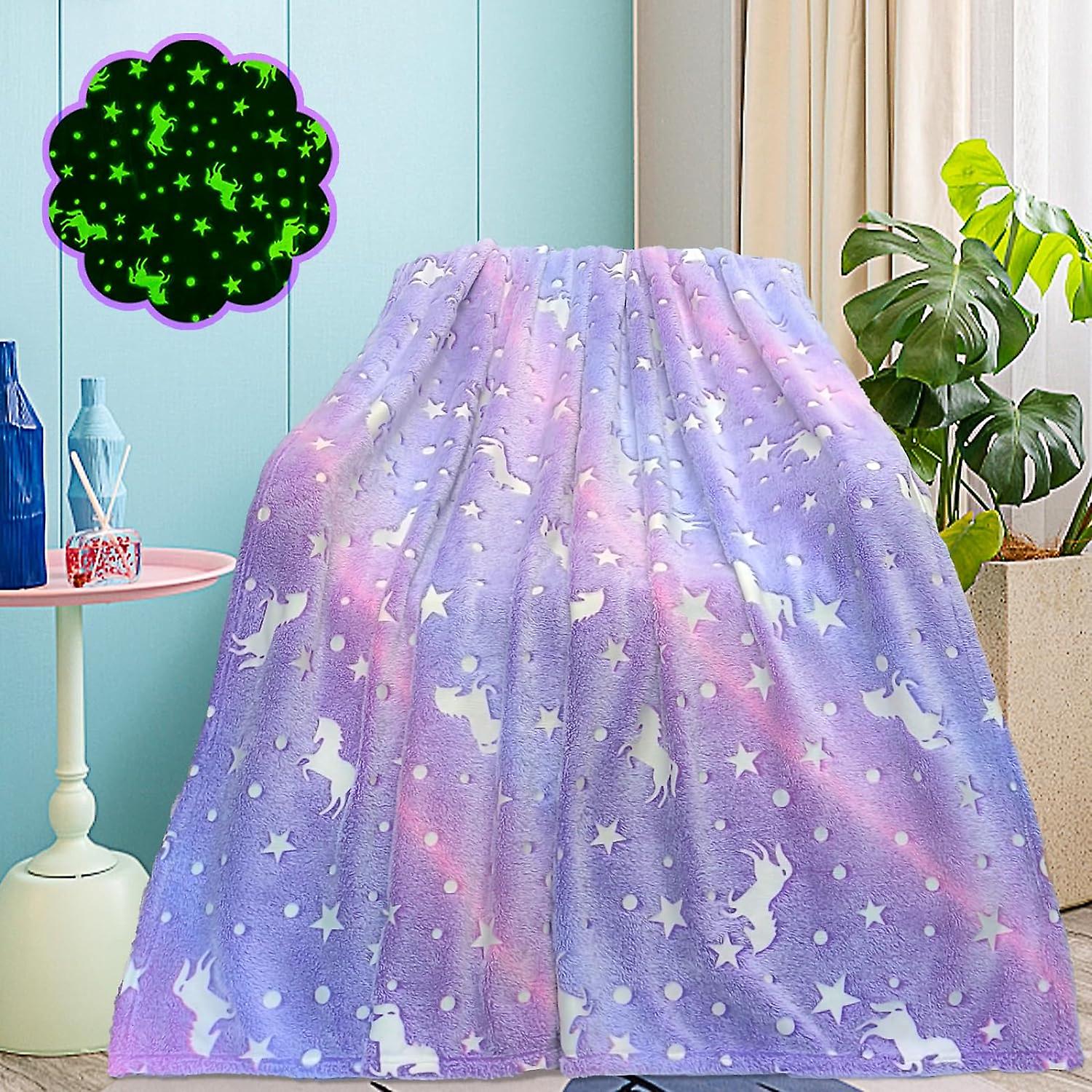 Heytea Einhorn-Decke, im Dunkeln leuchtende Decke Spielzeug für 1 bis 10 Jahre Mädchen, Geburtstag Valentinstag Weihnachtsgeschenk, Couch Reisedeck...