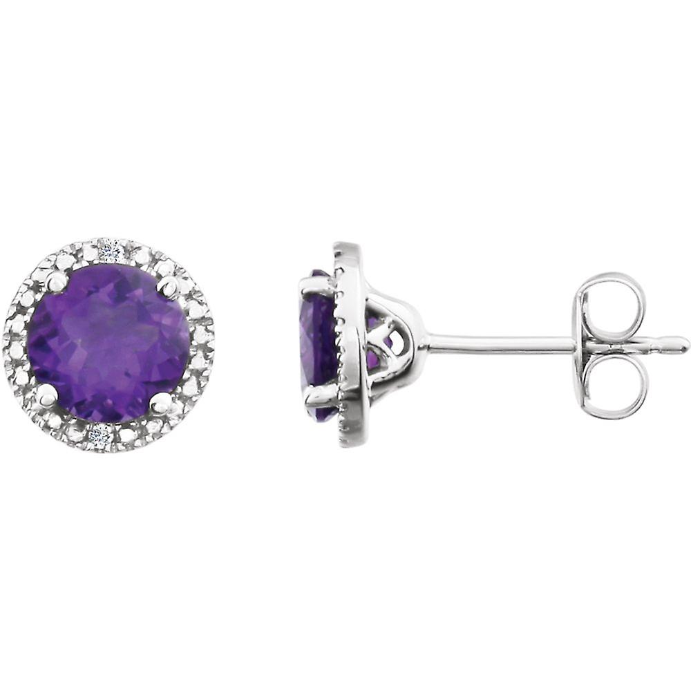 925 Sterling Silver Amethyst-Amethyst and .01 Dwt Diamond Earrings Stud Earring for Women