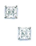 14k White Gold 4x4mm 9 Segment Square Cubic Zirconia Basket Set Earrings Stud Earring for Women