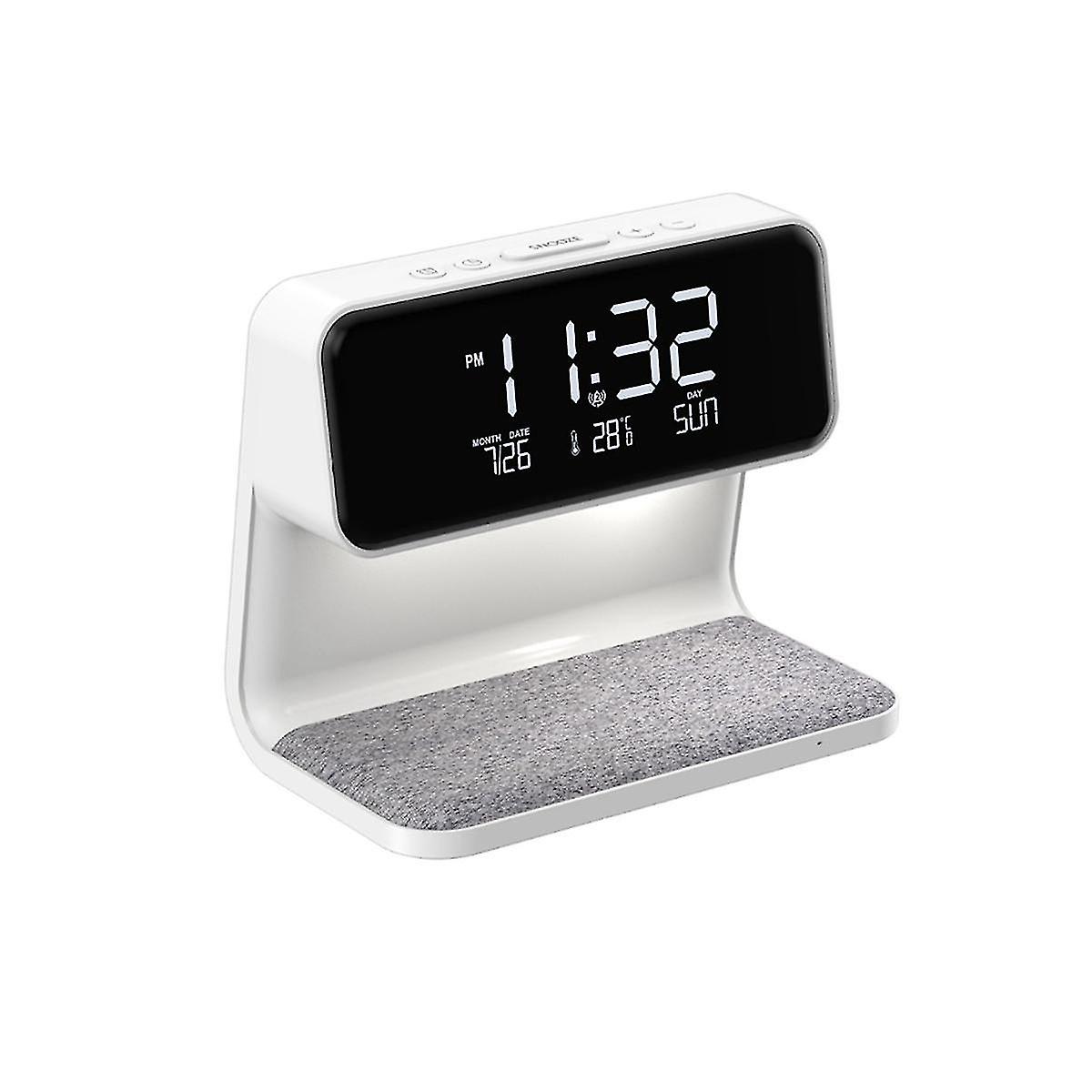 Calendar Clock Temperature Display Integrated Light Mobile Phone Induction Charging Night Light (eu Plug)