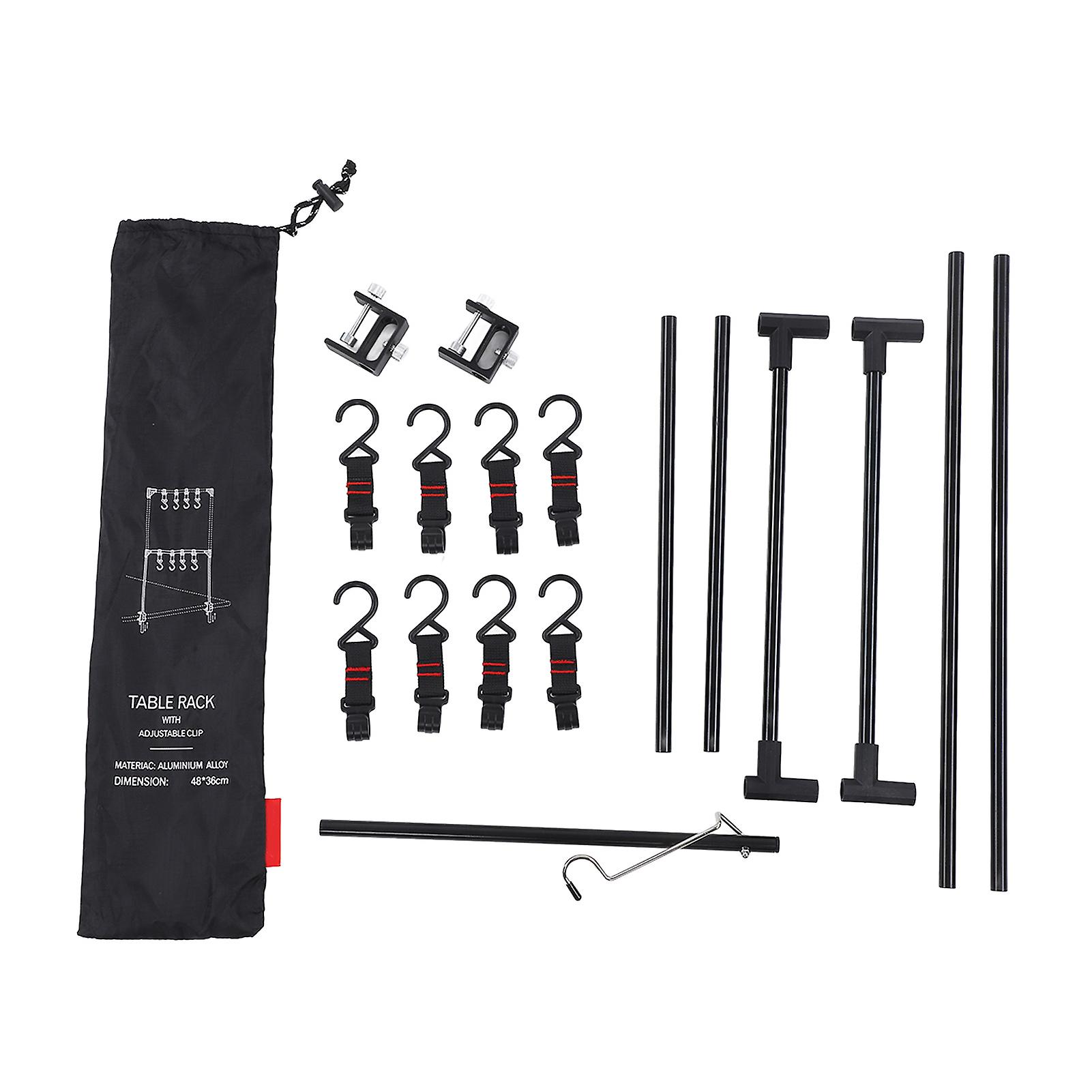 Outdoor Desktop Storage Rack Ultralight Portable Desktop Shelf Multifunction Camping Shelf with Hook Lamp Hanger