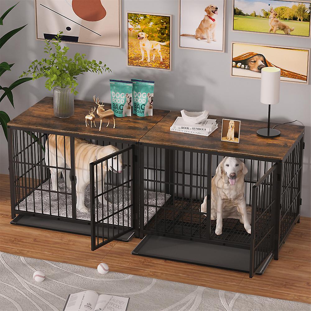 Ultra Large Heavy Duty Dog Crate Kennel Cage TV stand Wood End Side ... - Dog Crate Stands With Side Shelves