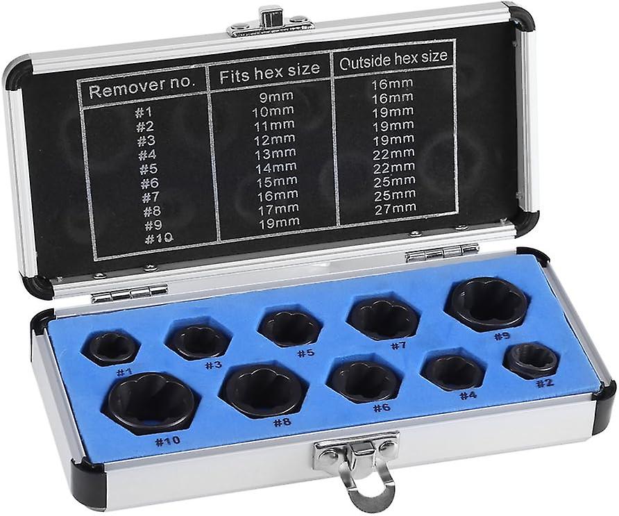 10pcs Drive Socket 9-19mm Damaged Nut Stud Lock Bolt Extractor Thread Lock Kit Bolt Extractors Screw Damaged Nuts