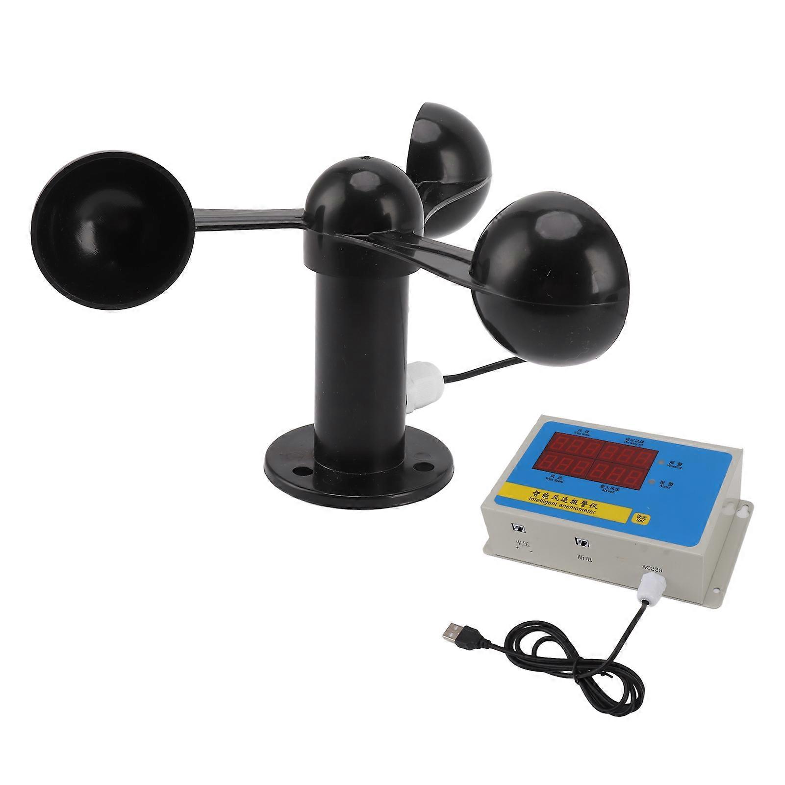 Tower Crane Anemometer Wind Speed Alarm USB 3 Fan Blades Accurate Aluminium Alloy Power Failure Memory Wind Anemometer 220V
