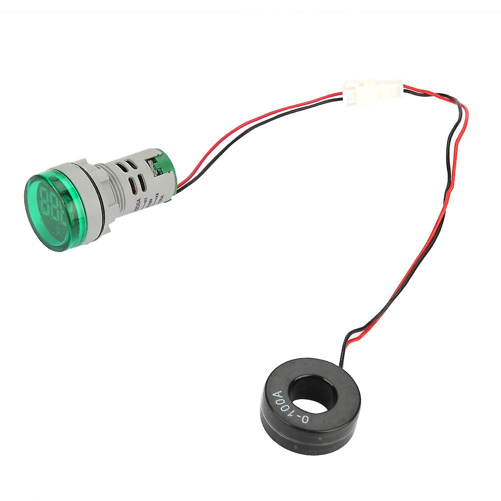 0-100A Digitale Ampèremeter AC Stroommeter Indicator LED Ronde Lamp Lichtsignaal (Groen)