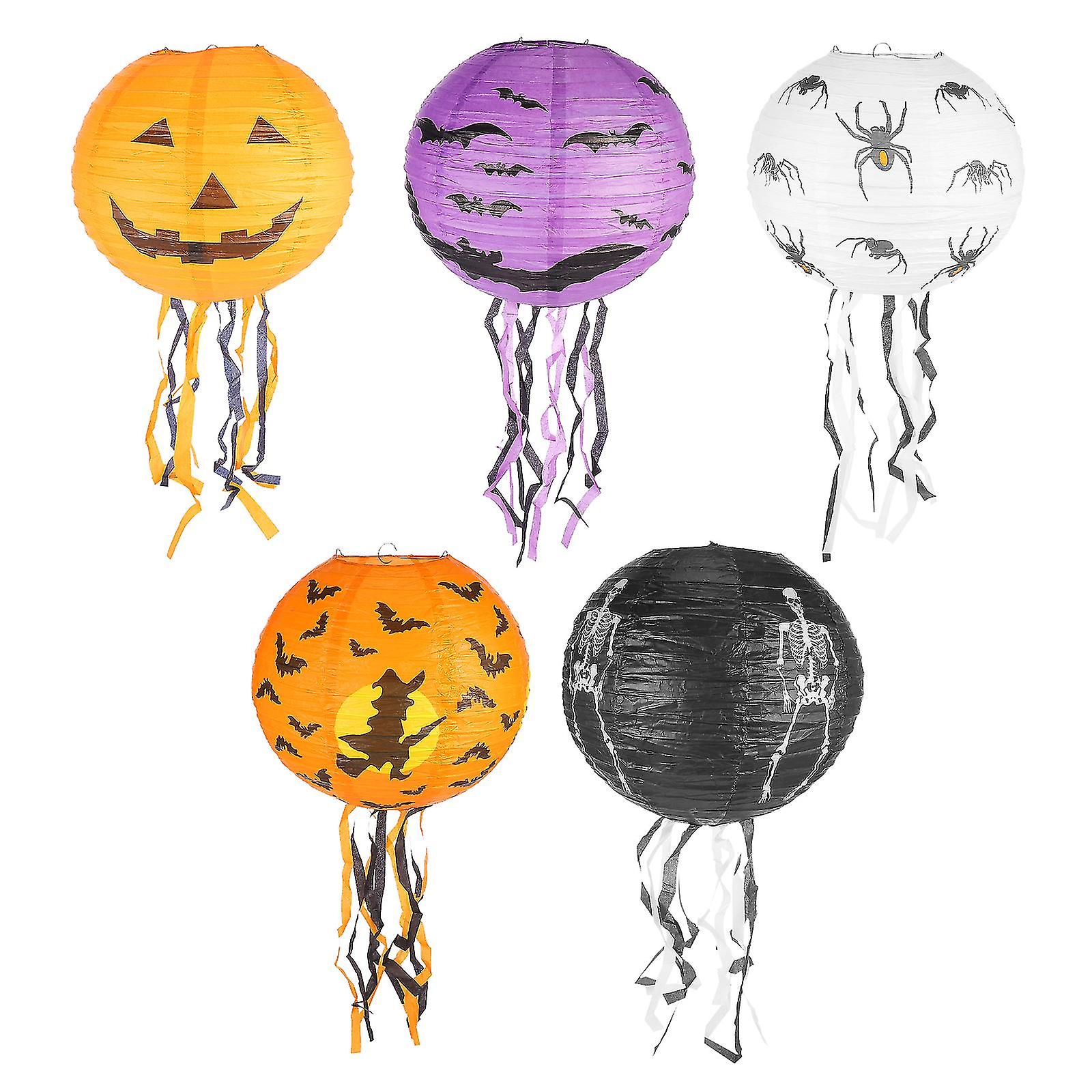 5pcs Folding Paper Lanterns Halloween Themed Hanging Lanterns Scene Layout Props