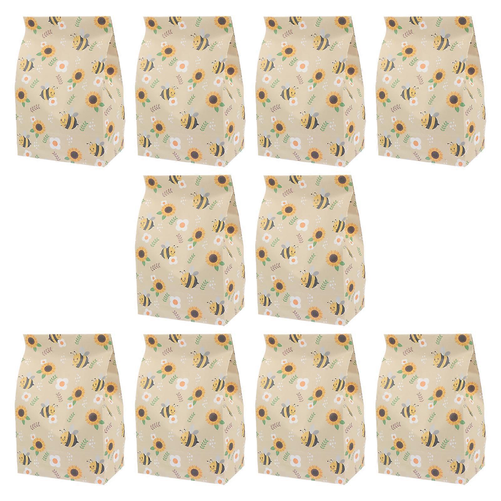 10 Pcs Honey Bee Pattern Gift Paper Bags Flat Mouth Packaging Bags (Assorted Color)